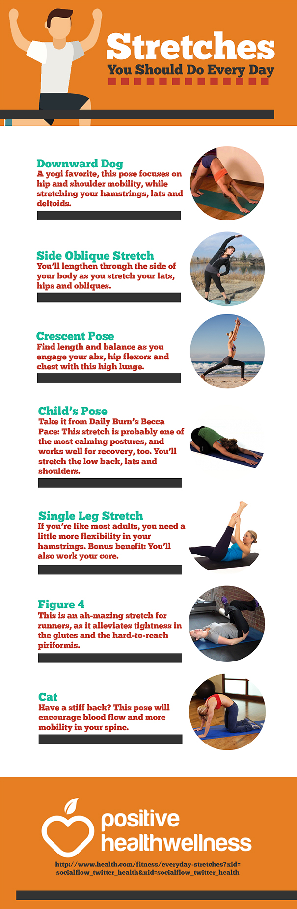 positiveHealthWellness.com 15 stretches infographic